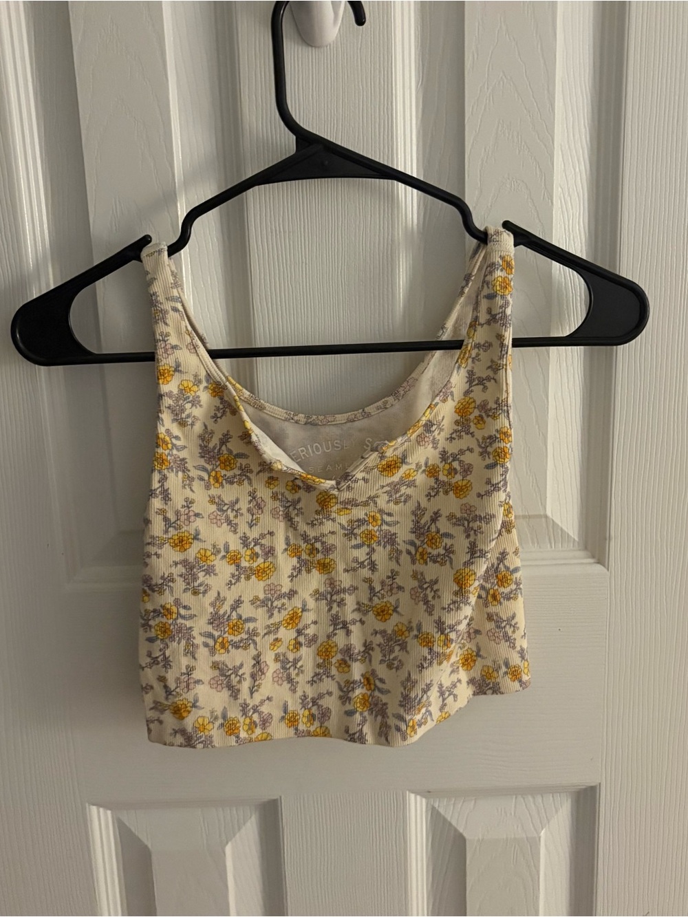 Aeropostale Cream Crop Tank with Yellow Floral Print